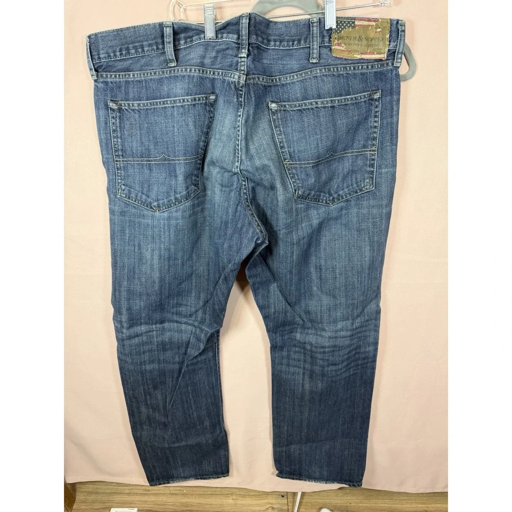 Denim & Supply Ralph Lauren Mens Blue Dark Wash faded Slouch Jeans 42 X 32